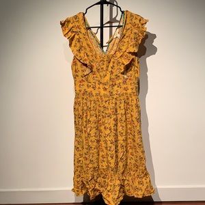 Short sleeve gold dress with pink and red flowers - small